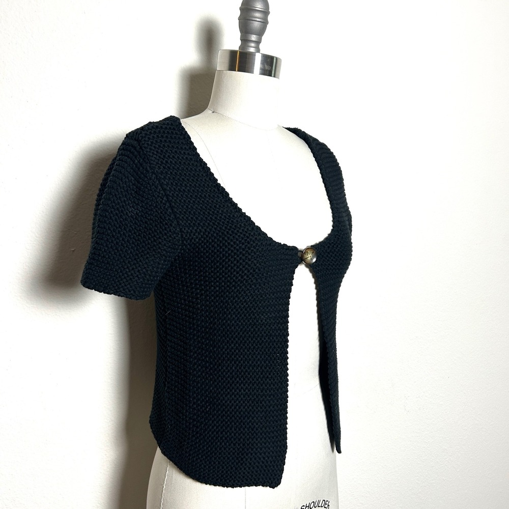 Black 100% Cotton Chunky Knit Single Button Cardigan Sweater Women Size S Y2K